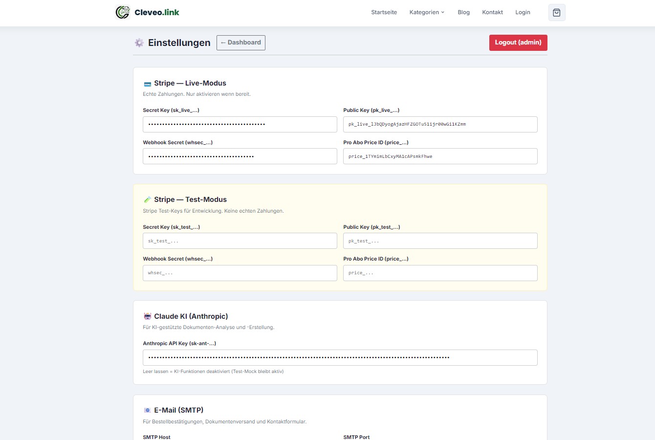 Admin Panel Einstellungen Admin Panel Einstellungen