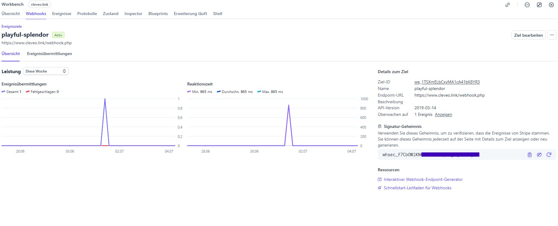 Admin Panel Stripe Webhook Einstellungen Admin Panel Stripe Webhook Einstellungen
