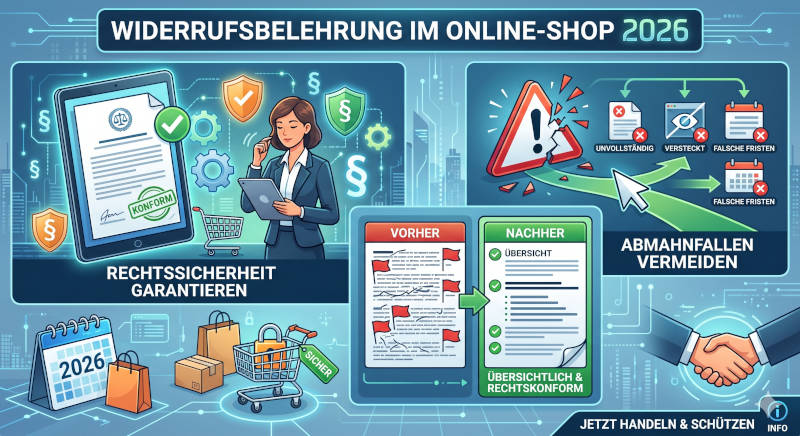 Widerrufsbelehrung im Online-Shop 2026: Abmahnfallen vermeiden & Rechtssicherheit garantieren