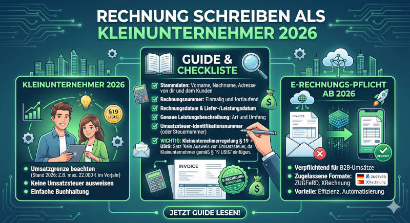 Rechnung schreiben als Kleinunternehmer 2026: Der ultimative Guide inkl. E-Rechnungs-Pflicht & Checkliste